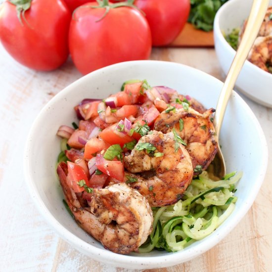 Shrimp Bruschetta Zoodle Bowls