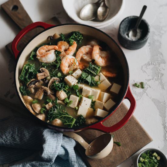 Shrimp Soup with Tofu and Kale