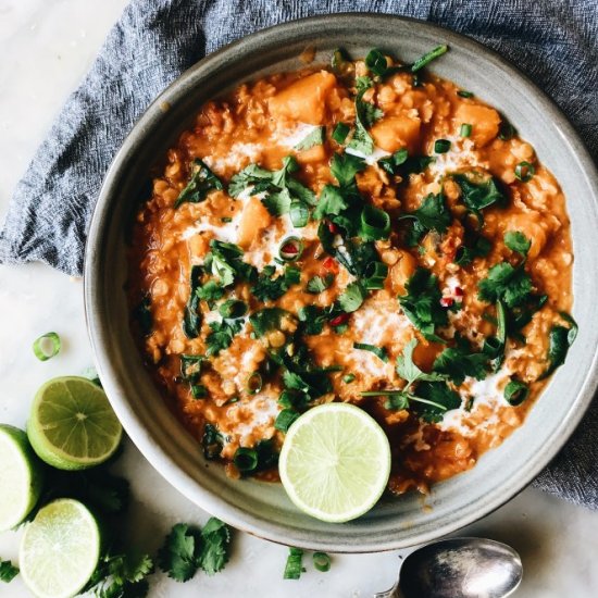 Pumpkin Dahl w/ Tomato and Spinach