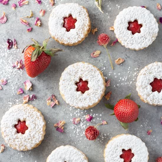 Linzer Cookies with Strawberry Rose