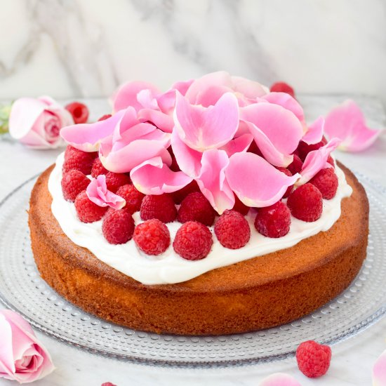 Raspberry Rose Semolina Cake