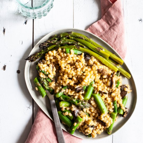 Barley Asparagus Mushroom Risotto