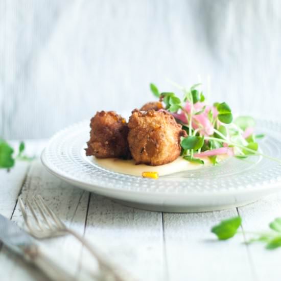 Corn Fritters, Pepper Jack Fondue