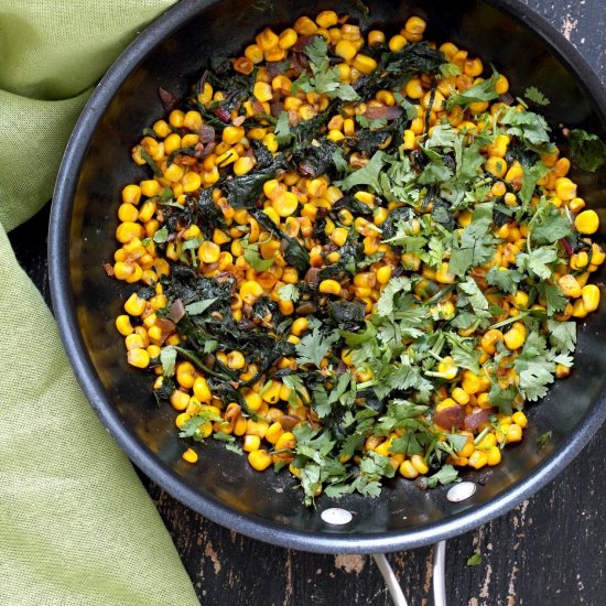 Curried corn and Greens