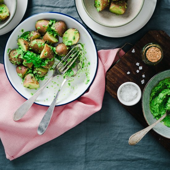 potato salad w/ pea-mint pistou