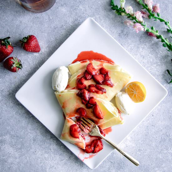 Ricotta Crepes with Bourbon Berries