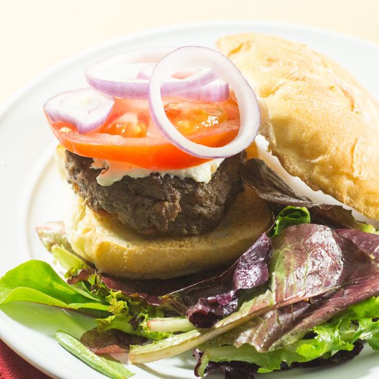 Simple Beef Burger with Goat Cheese