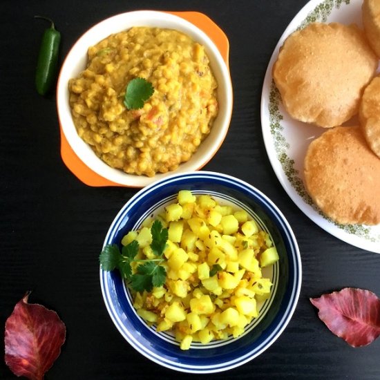 Puri with Chana Dal Curry and Aloo