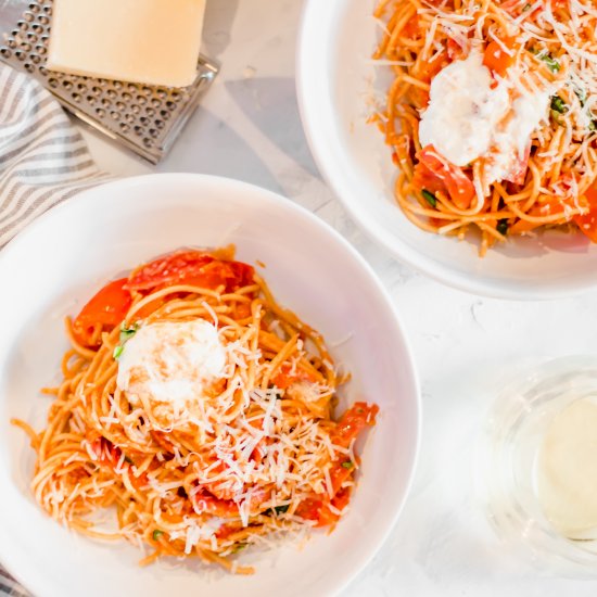 Pasta with Tomato, Salami & Burrata