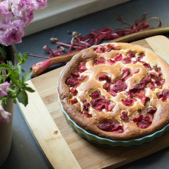 Rhubarb and Rose Yogurt Souffle Cake