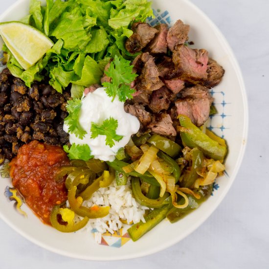 Tequila Lime Steak Fajita Bowls