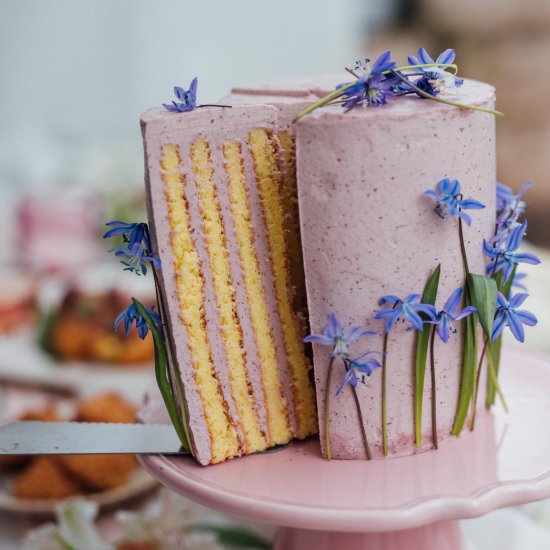 Lemon Berry Stripe Cake