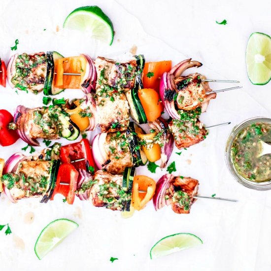 grilled salmon kebabs + chimichurri