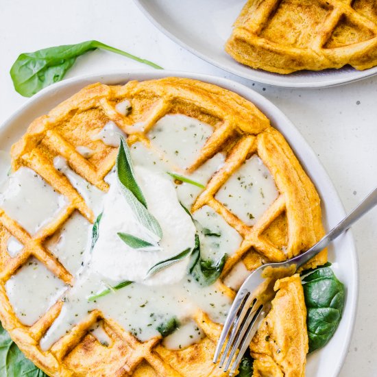 Sweet Potato Waffles + Sage Gravy