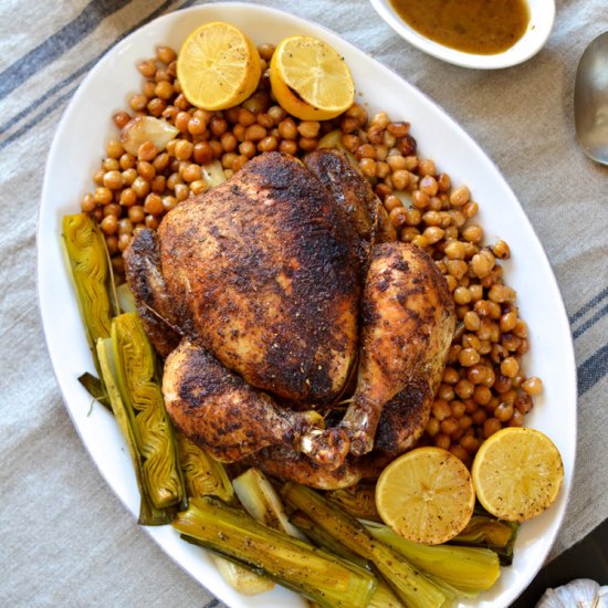 Roast Chicken w Chickpeas and Leeks