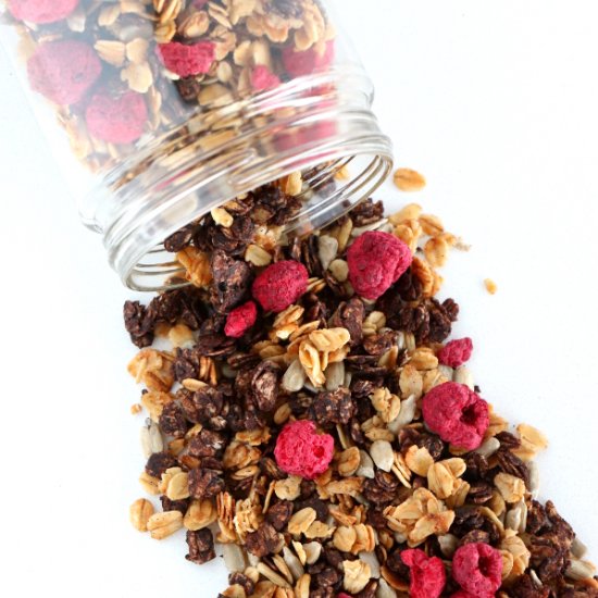 Sugar-Free Cocoa Raspberry Granola