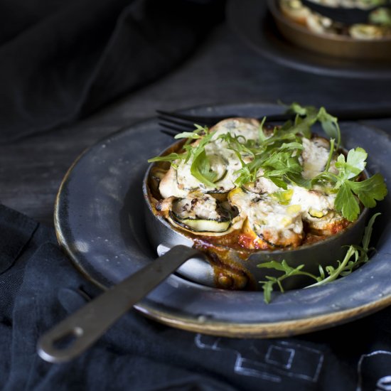 Zucchini Rolls in Tomato Sauce