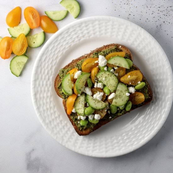 Edamame Pesto & Goat Cheese Toast