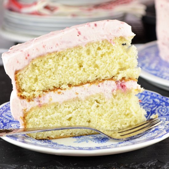 White Cake with Strawberry Frosting