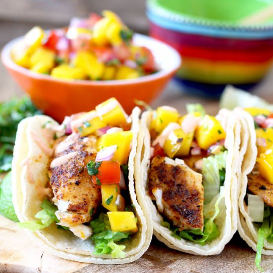 Blackened Fish Tacos w/ Mango Salsa