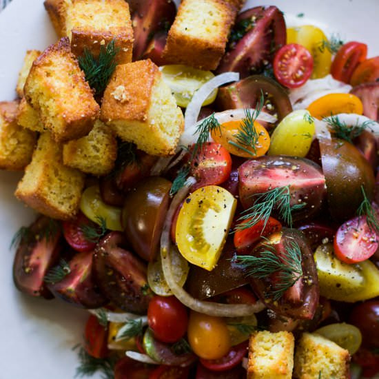 Tomato Salad and Cornbread Croutons