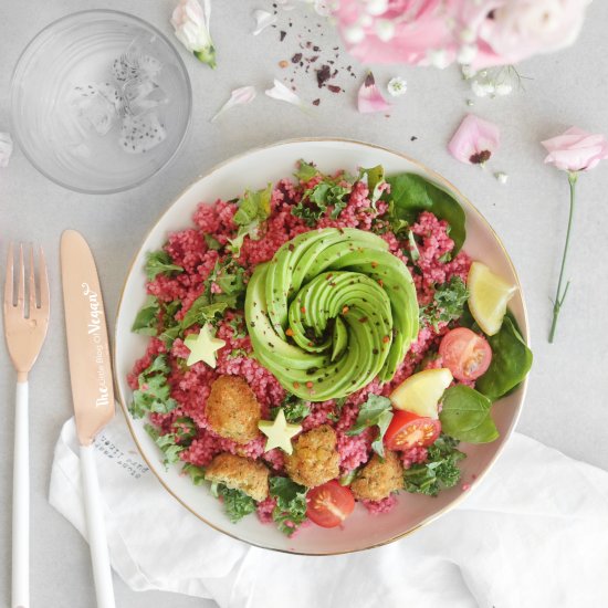 Pink summer couscous salad