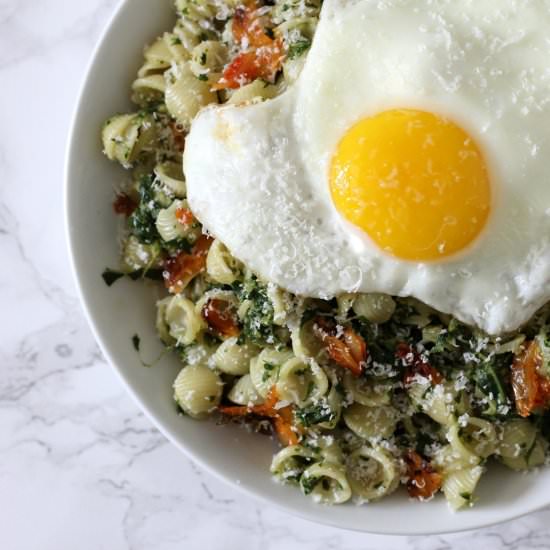 Creamed Kale and Kimchi Pasta