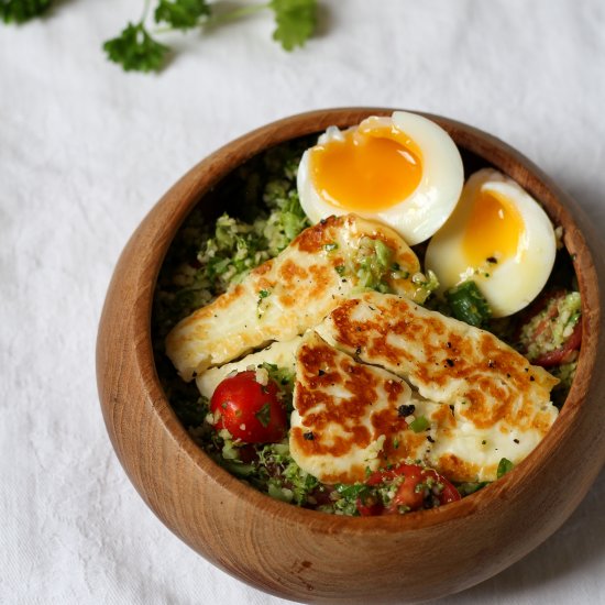 Halloumi, Egg, and Broccoli Tabbouleh