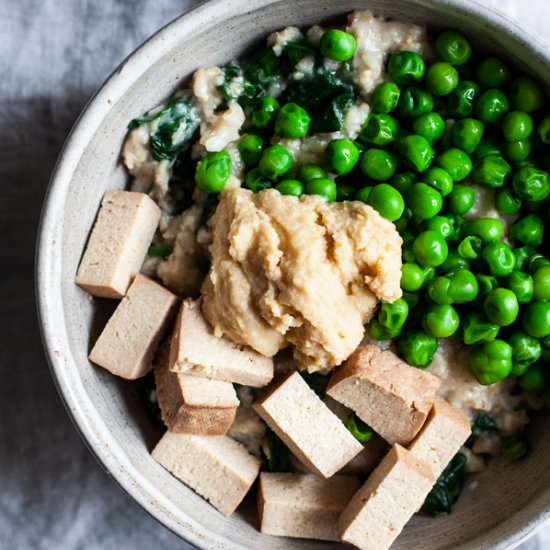 Savory Spring Oats with Tofu & Peas