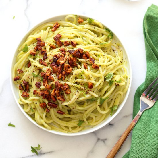 Avocado Pasta with Smoky Pecans