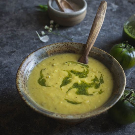 Green tomato and basil soup