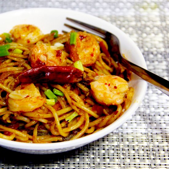 Prawns chilli garlic noodles