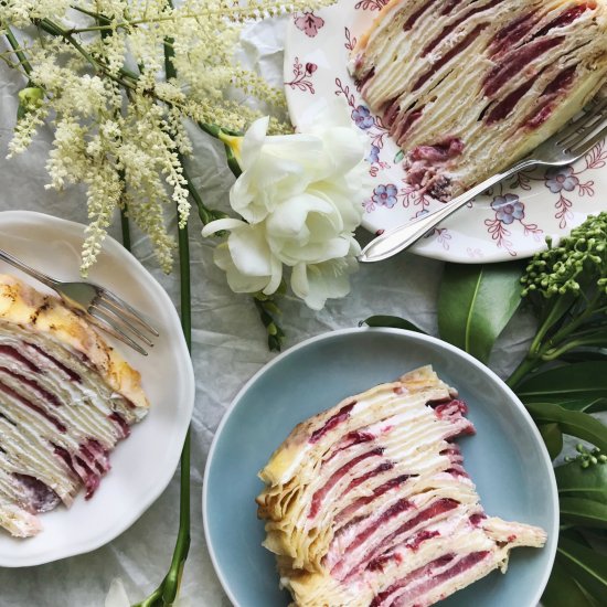 Strawberry Elderflower Crepe Cake