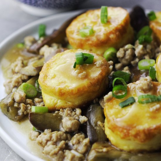 Fried Egg Tofu and Eggplants