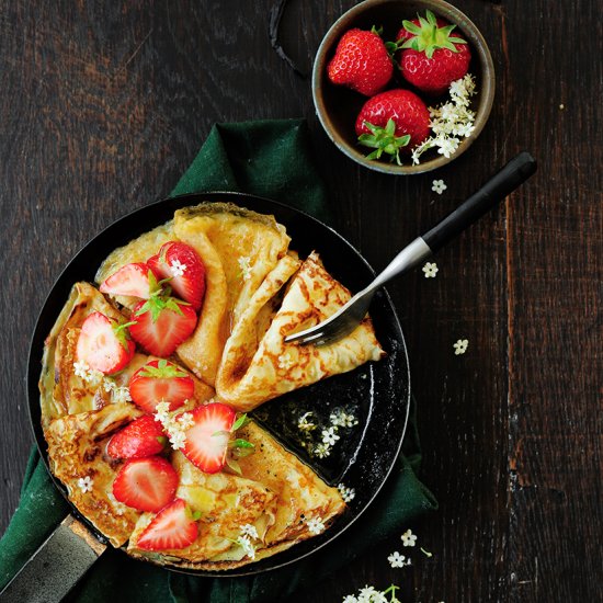 Strawberry elderflower crepes