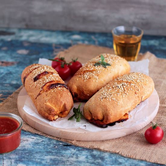 Bacon and sausage stromboli