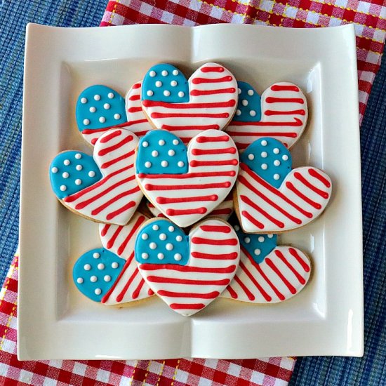 American Flag Heart Sugar Cookies