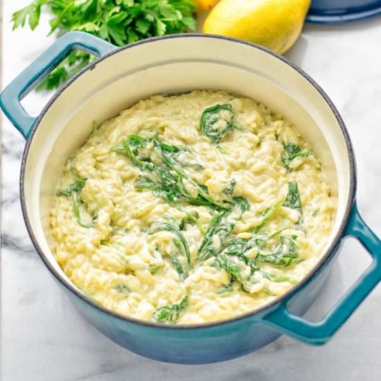 Spinach Orzo with Lemon Sauce