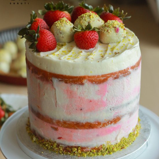 Strawberry Vanilla Marble Nude Cake