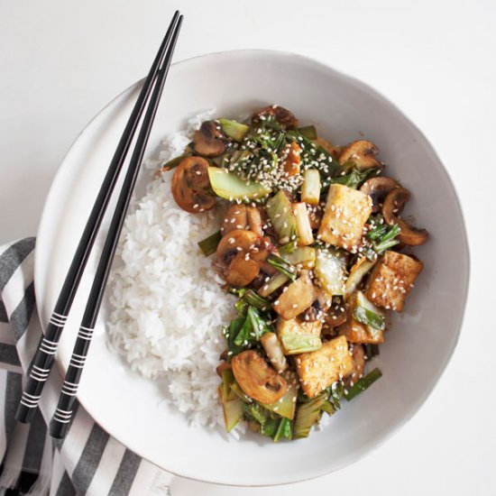 Tofu, Mushroom and Greens Stir Fry