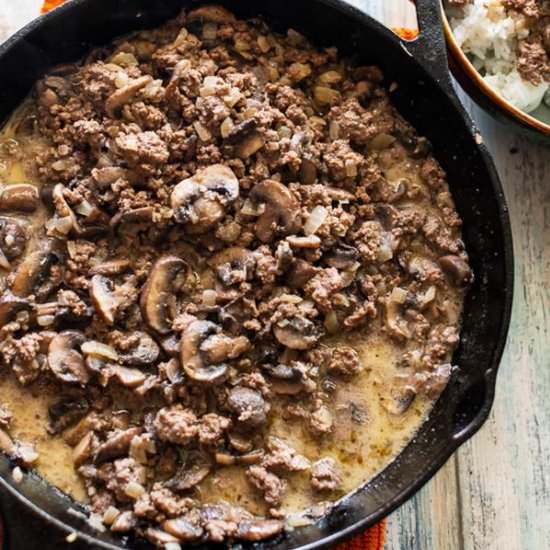 Mushroom, Beef and Rice