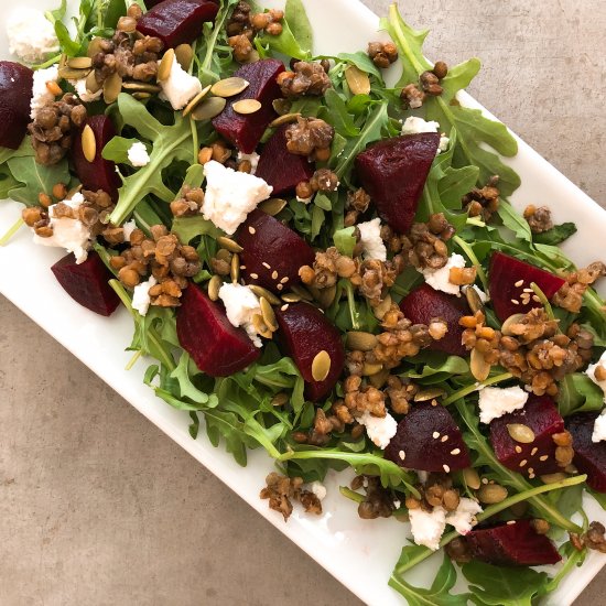 Beet, arugula, goat cheese salad