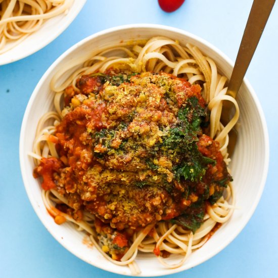 Cheesy 30 Minute Lentil Spaghetti