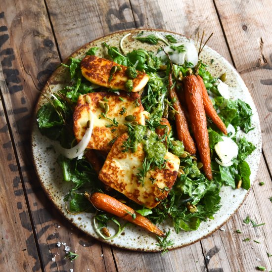 Honey butter carrot haloumi salad