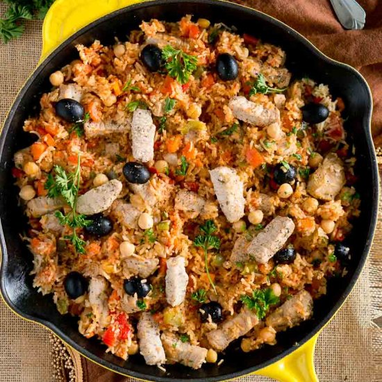 One Skillet Mediterranean Pork & Rice