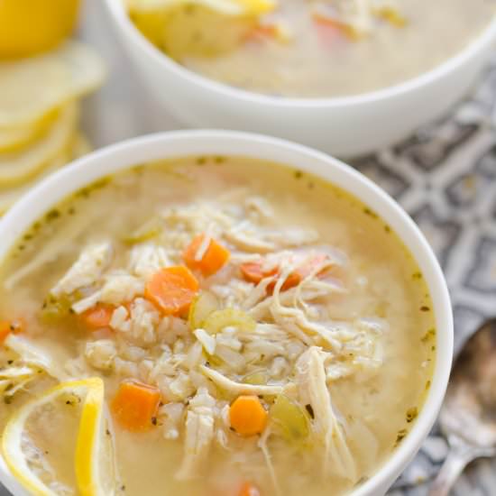 Lemon Chicken & Brown Rice Soup