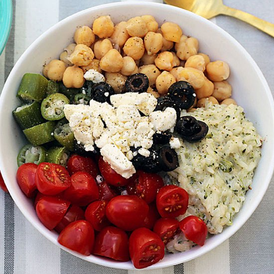 Okra, Chickpea and Tomato Rice Bowl