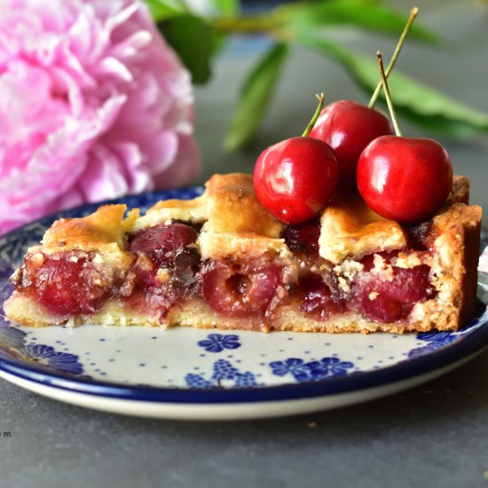 Sweet cherry and chocolate tart