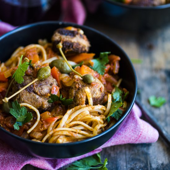 Saucy Fish Meatballs with Linguini