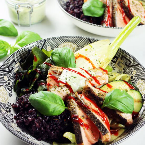 MEDITERRANEAN SALMON BUDDHA BOWLS